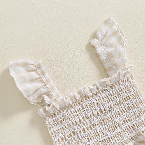 Infant Kids Summer Clothes Toddler Baby Girl Romper Jumpsuit Overall Pants Plaid Sleeveless Ruffle Halter One Piece Outfit thumbnail 3