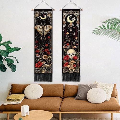 2 Pack Witchy Gothic Wall Decor, Moth Skull Tapestry for Room 12.8x51.2 in thumbnail 6