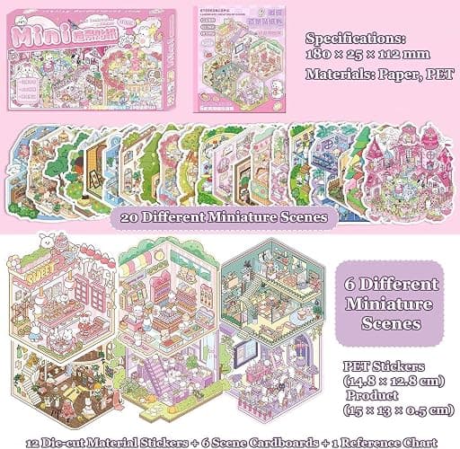 Pink Cozy Room 3D Sticker Scene Book, 1-Piece Miniature Craft Kit with Immersive Miniature Sticker Scenes for Kids and Adults thumbnail 5
