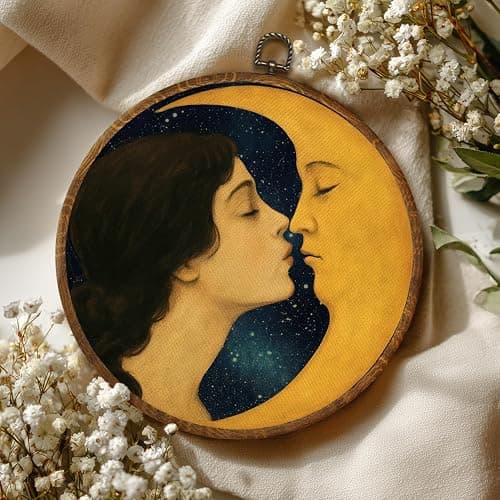 Romantic Moon Vintage Celestial Black Witchy Wall Art Decor, 10x10inch | Art Framed Canvas Print Aesthetic Celestial Decor, Dark Moody Wall Art, Circular Hanging Wall thumbnail 4