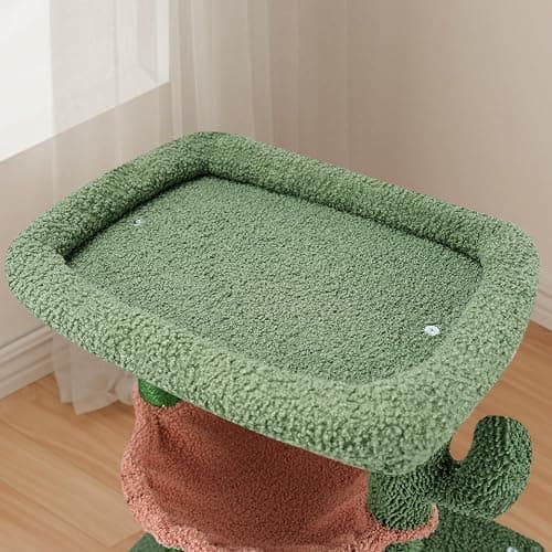 AIWIKIDE 37.4" Cactus Cat Tree Tower with Twin Cat Condos for Indoor Cats, All-in-One Activity Center with Cat Scratching Post Cozy Sleeping Perch Hammock and Toy Balls,Green … thumbnail 3