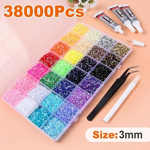 38000Pcs Resin Jelly Rhinestones for Bedazzling Kit, 28 Colors 3mm Flatback Gems for Diamond Art, Bedazzler Kit with 3Pcs 10ml B7000 Jewelry Glue for Crafting Crafts Book Shoes Nail Art thumbnail 2