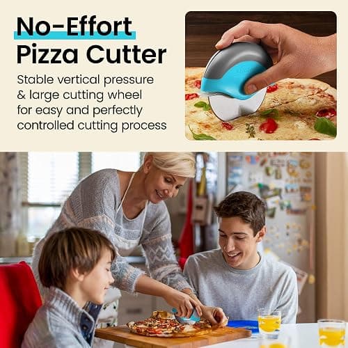 Kitchy Pizza Cutter Wheel with Protective Blade Cover, Ergonomic Pizza Slicer (Blue) thumbnail 2