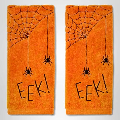 SKL Home Halloween Eek 100% Cotton Embroidered 2pc Hand Towel Set, Decorative for Bath/Kitchen/Bar & Gift, Orange thumbnail 8