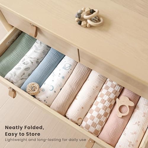 Konssy 3 Pack Muslin Swaddle Blankets for Unisex, Newborn Receiving Blanket, Large 47 x 47 inches, Soft Breathable Muslin Baby Swaddles for Boys & Girls thumbnail 5