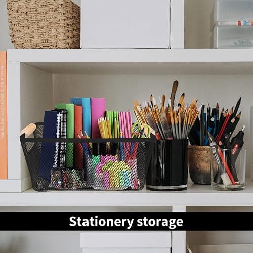 2 Pack 12" Wide Metal Mesh Baskets with Bamboo Handles for Pantry Organization | Wire Storage Bins for Kitchen, Cabinet, Fruit & Snacks | Decorative Farmhouse Style Organizer thumbnail 5