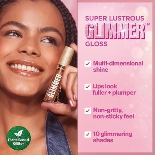 Revlon Super Lustrous Glimmer Gloss, Non-Sticky Lip Gloss, High-Shine Finish, Plant-Based Glitter, 002 Pink Prisma, 0.13 fl oz thumbnail 3