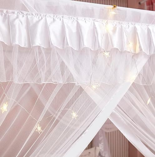Mengersi Princess 4 Corners Post Bed Curtain Canopy Mosquito Netting (White, Twin) thumbnail 8