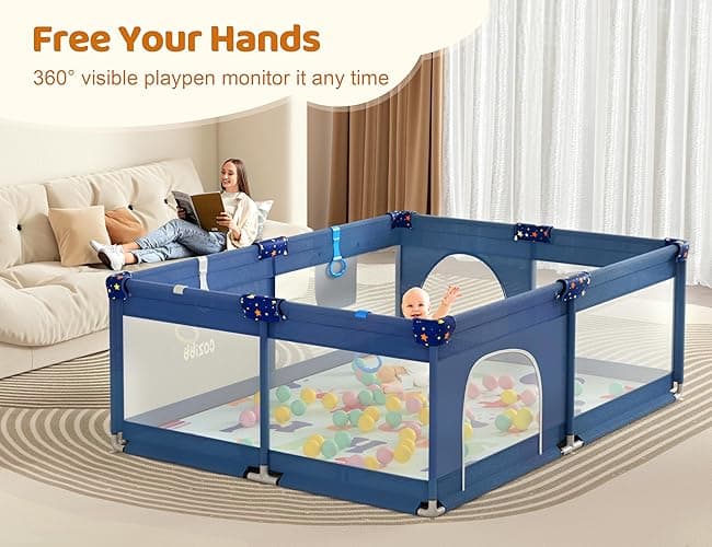 CoziBB Baby Playpen with Mat, 71" × 59" Extra Large Playpen for Toddler, Baby Playard with Breathable Mesh, Fence Play & Sleep Area for Indoor & Outdoor thumbnail 4