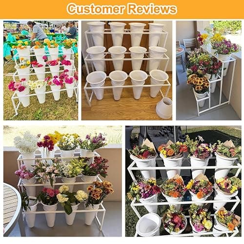 NEYCIL Flower Stand, 3-Tier Flower Display Stand with Buckets for Indoor Outdoor, Flower Cart Display Stand with Wheels for Courtyard, Balcony, Flower Shop, Wedding, Party, Exhibition (White) thumbnail 8