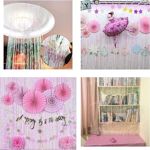 BRAVESHINE Iridescent Fringe Backdrop | Holographic Party Streamers Curtain | 2 Pack 3.2x6.5ft Photo Booths Props for Girl/16th/18th/Birthday/Engagement/Bridal/Anniversary/Bachelorette Party Decorations thumbnail 4
