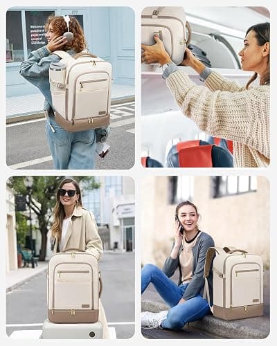 LOVEVOOK Sac à dos de voyage cabine avec compartiment à chaussures séparé, 40L pour femmes avec compartiment humide et sec, pour ordinateur portable de 17 pouces, bagage à main pour voyage. thumbnail 7