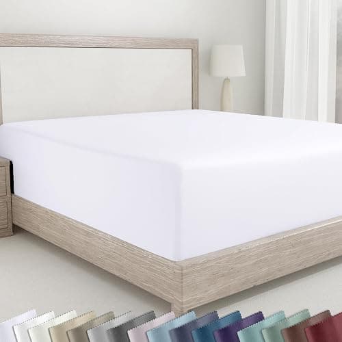 California Design Den White Fitted Sheet Full Size, 100% Cotton 400 Thread Count Sateen, Deep Pocket, Durable Fitted Sheet Only (Full, White) - Image 1