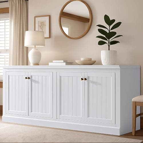 AMERLIFE 72" Farmhouse Sideboard Buffet Cabinet with Barn Doors, Storage Console Table with Adjustable Shelves, Coffee Bar/TV Stand for Living Room, Kitchen, Entryway, White - Image 1