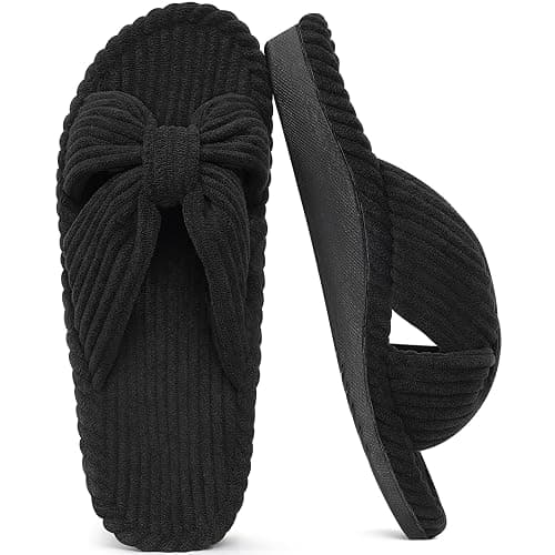 Litfun Orthopedic House Slippers for Women Arch Support Cross Bow Indoor Slippers Corduroy Bedroom Shoes Open Toe Slip On - Image 1