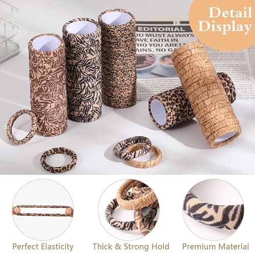 Bessrung 100PCS Seamless Elastic Hair Ties for Women Girls, No Damage Ponytail Holders for Thin Thick Hair, Leopard Animal Print Hair Bands for Women's Hair, Hair Accessories for Girls Christmas Gift thumbnail 6