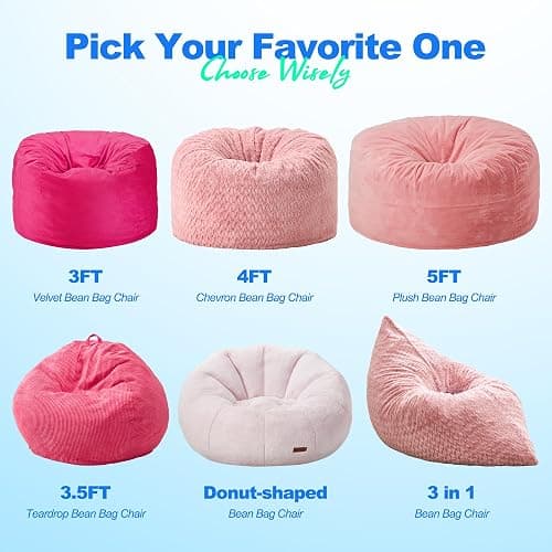 Hobestluk 3 in 1 Bean Bag Chair Giant Bean Bag Chairs for Adults with Chevron Plush Fur Cover Convertible Bean Bag Floor Cushion with Machine Washable Cover for Living Room (Chevron Plush Pink) thumbnail 8