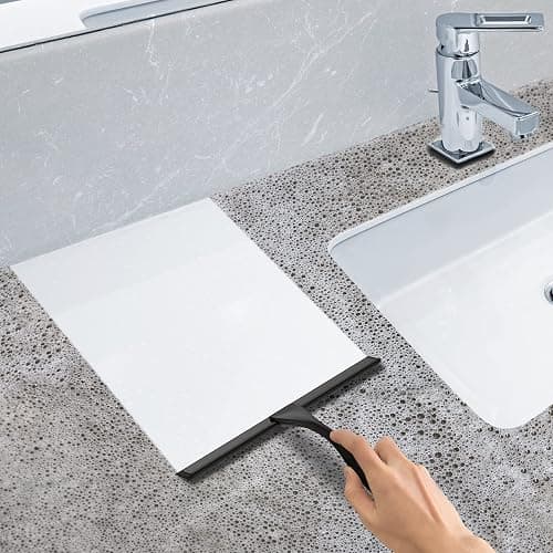All-Purpose Stainless Steel Shower Squeegee for Shower Doors with 2 Adhesive Hooks, Bathroom Cleaner Tool Household Window Mirror Squeegee for Home Cleaning, Glass Door, Tile Wall, Car, 14 Inch Black thumbnail 5