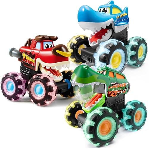JOYIN 3 Pack Monster Truck Toy - Motion Activated Light Up Cars for Toddlers - Monster Glow Rover LED Wheels - Baby Boy Toys - Press and Go Trucks for Kids Boy Birthday Gifts Easter Basket Stuffers thumbnail 8