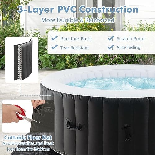 GYMAX Hot Tub, Inflatable Hot Tub with 130 Soothing Bubble Air Jets, Insulated Lockable Cover, Ground Mat & Filter Cartridges, Outdoor Blow Up Spa Tub for Backyard, Patio (Round, 2-4 Person) thumbnail 3