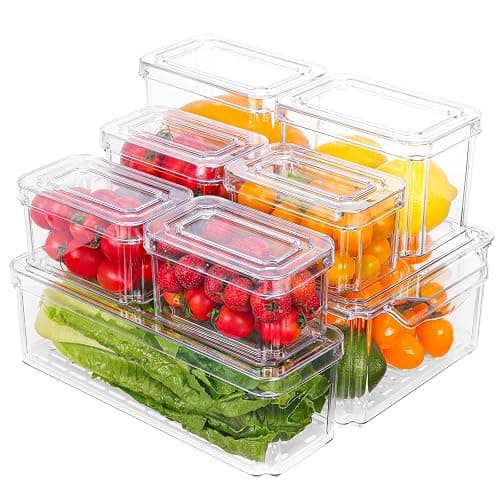 Moretoes 8 Pack Fridge Organizer Bins, Stackable Fridge Organizers with Lids, BPA-Free Clear Storage Bins for Fridge, Freezer, Kitchen, Cabinet, Pantry - Image 1