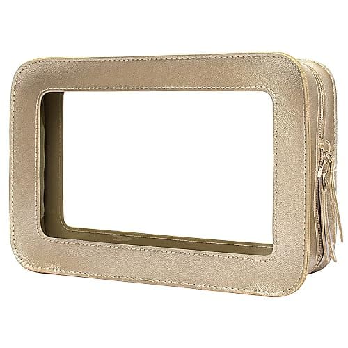 LETGO Clear Makeup Bags, TSA Approved Toiletry Bag with Zipper, Clear Makeup Organizer Fit Carry-on Travel Essentials,Clear Cosmetic Bags for Women Men (O-Gold) - Image 1