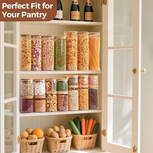 ComSaf Glass Food Storage Jars Set of 6, Tall Glass Storage Containers with Lids, Spaghetti Jar, Canisters Set for the kitchen, Pasta, Flour, Nuts, Oat, Coffee and Sugar Container, Pantry Organization thumbnail 6