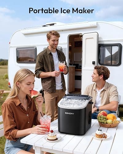 EUHOMY Countertop Ice Maker Machine with Handle, 26lbs in 24Hrs, 9 Ice Cubes Ready in 6 Mins, Auto-Cleaning Portable Ice Maker with Basket and Scoop, for Home/Kitchen/Camping/RV. (Black) thumbnail 2