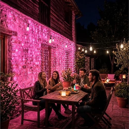 ZSJWL 300 LED Curtain Fairy Lights with Remote, 9.8 × 9.8 Ft, USB Plug in | 8 Modes, Waterproof, Twinkle Silver Wire, String Lights for Bedroom, Windows, Christmas, Wedding and Party Decor, Pink thumbnail 7