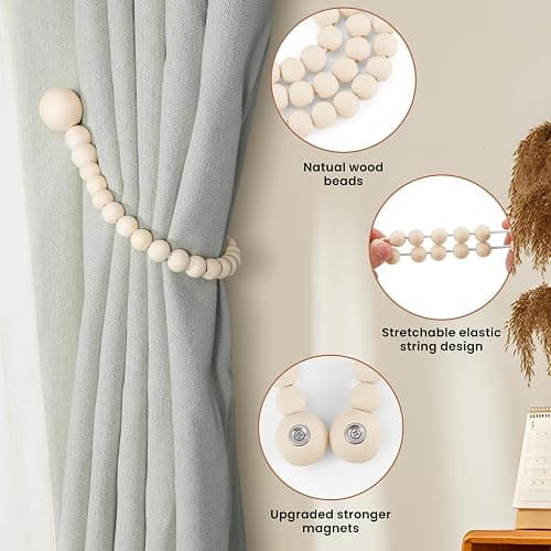 KLOGTSIND Magnetic Wood Bead Curtain Tiebacks, Curtain Holders for Boho Bedroom, Baby Nursery, Farmhouse Decor, Wood Color, 2 Packs thumbnail 5