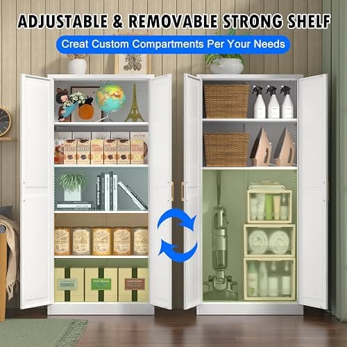Polup White Kitchen Pantry Cabinet, 71 Inch Tall Metal Storage Cabinet with Doors and Shelves, Pantry Cabinets for Kitchen Storage, Freestanding Cupboard for Living, Dining Room, Assemble Required thumbnail 5