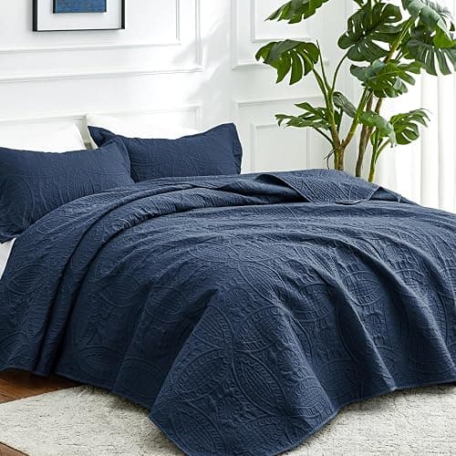 Love's cabin Oversized King Size Quilt Bedding Set Navy Bedspreads - Oversized King Lightweight Bedspread Comforter - Coin Pattern Coverlet for All Season - 3 Pieces (1 Quilt, 2 Pillow Shams) thumbnail 2