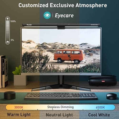 Quntis Monitor Light Bar PRO+ with Remote Control, Fit for Curved/Flat Monitor, Eye-Care USB Computer Lamp Dimmable Screen Light Bar with Auto-Dimming, No Glare Home Office Gaming Desk Lamp thumbnail 8