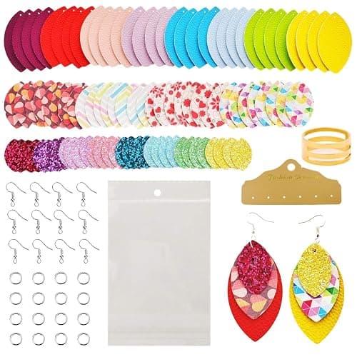 AOUXSEEM 321 Pcs Faux Leather Earrings Making Kit for Beginner, Contains 96 Pre Cut Evil Eye Earring Pieces with Hooks Jump Rings Opener Earring Display Cards and Self-Adhesive Bags - Image 1