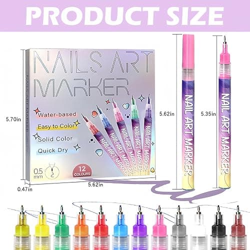 12 Colors Nail Art Pens Set, New Nail Art Markers 3D Nail Polish Pens Quick Dry Dotting Point Liner Pens for DIY Nail Art Drawing Painting Tools (12Pcs) thumbnail 3