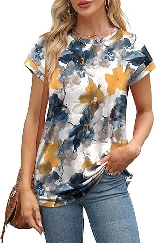 Alaroo Womens Summer Tops Short Sleeve Shirts Crew Neck Cute Trendy Tunic Blouses (S-3XL) thumbnail 3