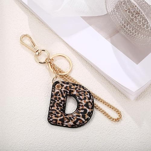 Winssigma Leopard Letter Keychain for Women, PU leather Initial Letter Keyring Keychain Accessories Purse Handbags Charm thumbnail 4