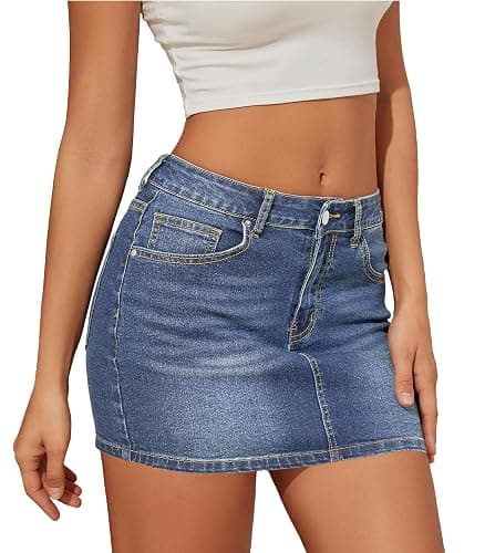 Dofancy Jean Skirt for Women Casual Stretchy Low Waisted Denim Skirts Zip Fly Summer Hot Mini Skirt thumbnail 2
