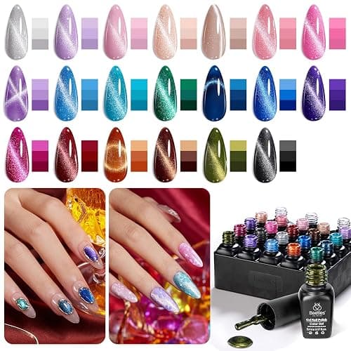Beetles Cat Eye Gel Nail Polish Set - 20 Colors Nude Pink Green Blue Red Brown Black Magnetic Gel Polish Base Gel Matte Glossy Top Coat Lush Velvet Soak Off UV Manicure Salon DIY Gift for Women thumbnail 7