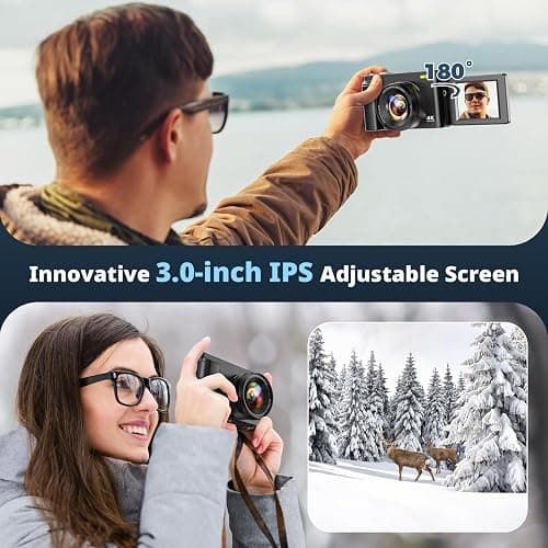 4K Digital Camera for Photography, UHD Autofocus 48MP 180° Flip Screen 16X Zoom Compact Point Shoot Vlogging Camera for YouTube with 2 Batteries, 32GB Card (Black) thumbnail 3