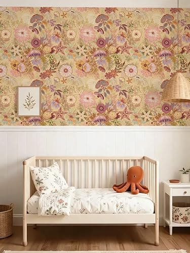 Ismoon Vintage Floral Peel and Stick Wallpaper Deep Beige Pink Contact Paper Jellyfish Starfish Stick on Wall Paper Removable Self Adhesive Vinyl Wallpaper for Bedroom Wall Cabinet Decor 17.3x78.7in thumbnail 4
