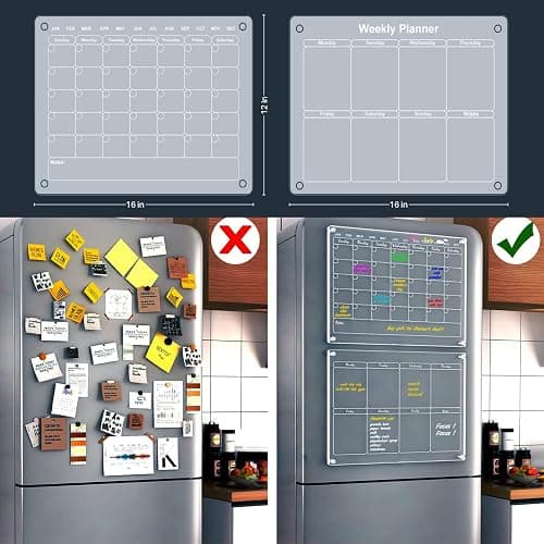 LUVIEC Acrylic Calendar for Fridge, Magnetic Calendar for Fridge - Magnetic Fridge Calendar Monthly and Weekly Calendar for Fridge, Reusable Planner Board Calendar Includes 6 Markers 6 Colors thumbnail 6