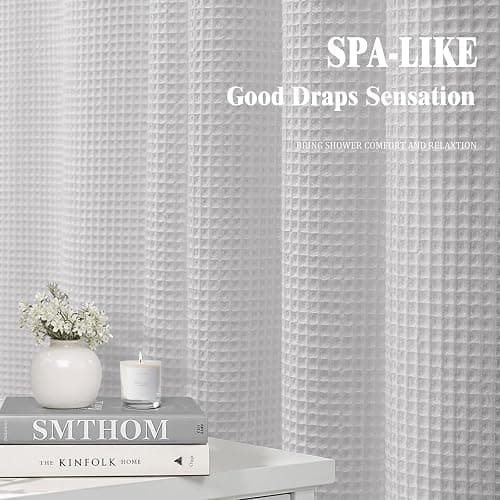 XOGUIBO Waffle Weave Shower Curtain - Light Grey Cotton Fabric Texture Heavyweight Shower Curtain for Bathroom,Washable,72Wx72L thumbnail 7