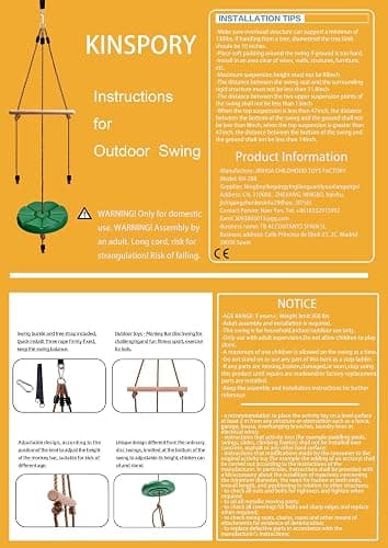 KINSPORY Disc Swing for Kids, Swing Set Accessories, 7FT Height Adjustable Gym Monkey Bars, Hanging Tree Seat for Backyard, Outdoor Play Equipment - Green thumbnail 7
