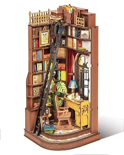 Rolife DIY Book Nook Kit Silent Corner Study, 3D Puzzles Creative British Bookend Bookshelf Decor for Adults, Tiny House Miniature Kits Model Building Kits, DIY Crafts/Gifts for Teens & Book Lovers - Image 1