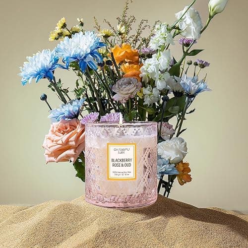 Chloefu LAN Rose Scented Candle, Oud Candle, Mothers Day Candles Gifts for Women, Pink Candles for Home Scented, 55 Hours Long Burning, 100% Natural Soy Wax thumbnail 6