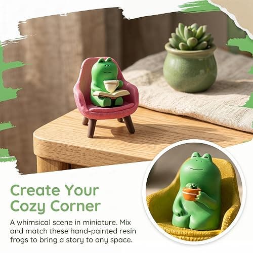 Miniature Frog Set with Sofa, cat, and Desk lamp - Cute Desk Accessories for Office Desk Decor and Home Display, Perfect as Desk Pets or Flower Frog thumbnail 3
