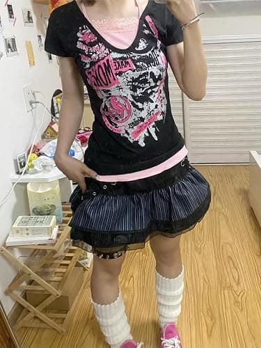 Cutecore Harajuku Y2k Baby Tee Cute Kawaii Emo Grunge Shirt Women Vintage Graphic Tees Short Sleeve Alt Tops 2000s thumbnail 2