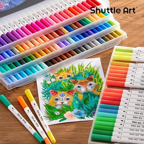 120 Colors Dual Tip Brush Marker Pens with 1 Coloring Book, Fineliner and Brush Dual Tip Markers Set, Water-based Ink Perfect for Kids Adult Artist Calligraphy Hand Lettering Journal Doodling Writing thumbnail 8