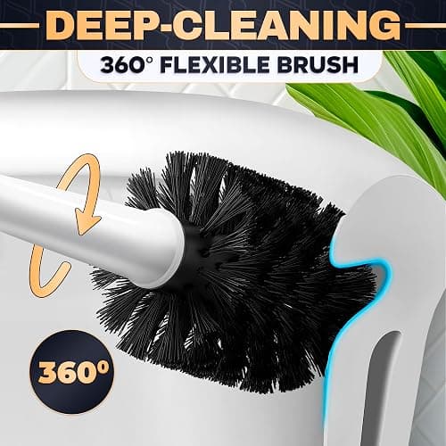 2-in-1 White Toilet Brush and Plunger Set with Holder – Compact Bathroom Cleaning Combo, Strong Rubber Plunger & Stiff Bristle Brush, Space-Saving Stand, Fits Most Standard Toilets, 9.3×6.3×15.2 inch thumbnail 7